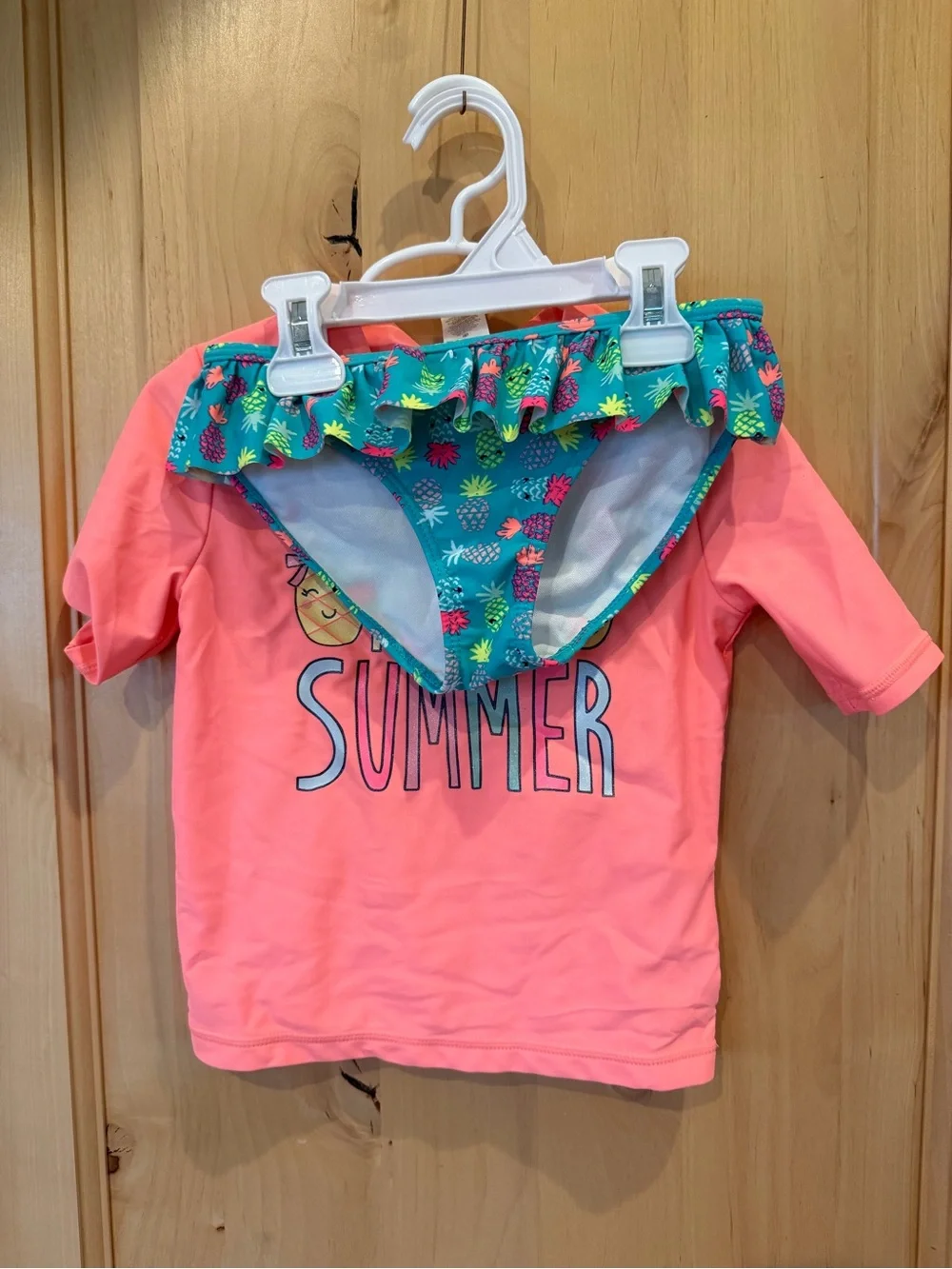 Carter's Peach Rash Guard with Teal Pineapple Bikini Bottom